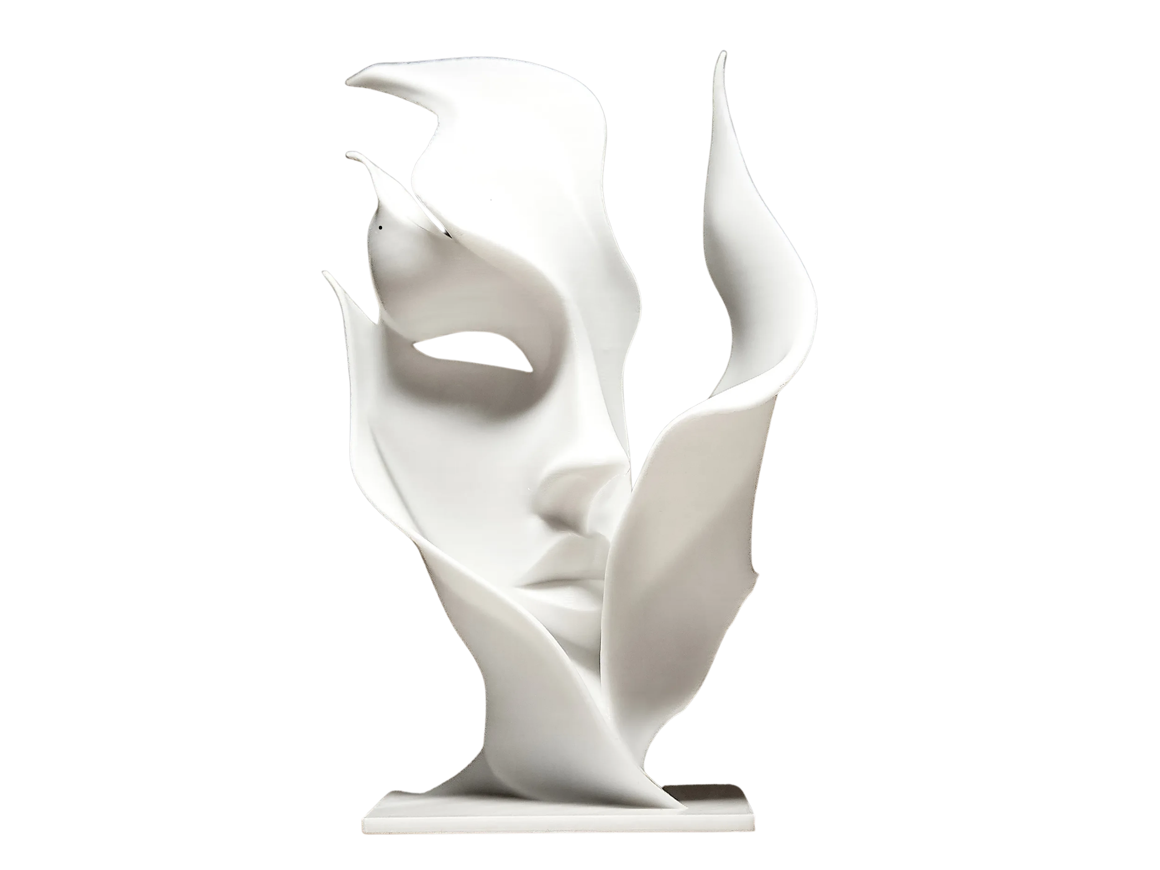 Escultura facetada blanca impresa en 3D, pieza insignia de IDEA STUDIO